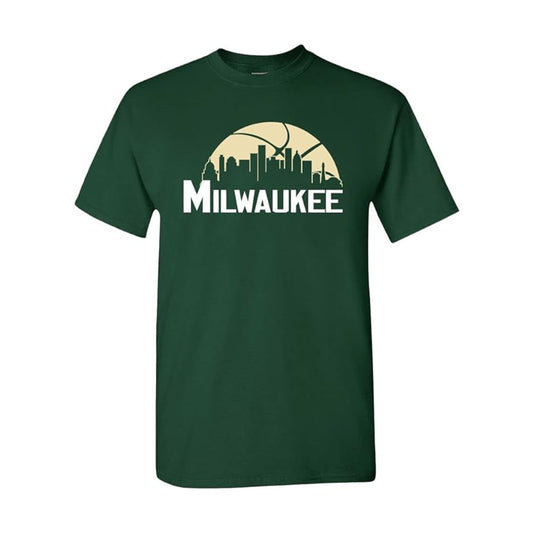 Milwaukee Basketball Team Cityscape Skyline Men's Apparel for Basketball Fans