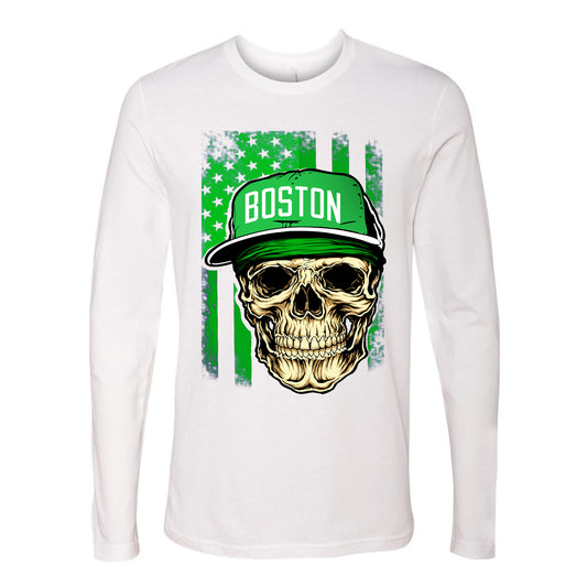 Boston Basketball Team Skull Green Flag Sports Fan Apparel