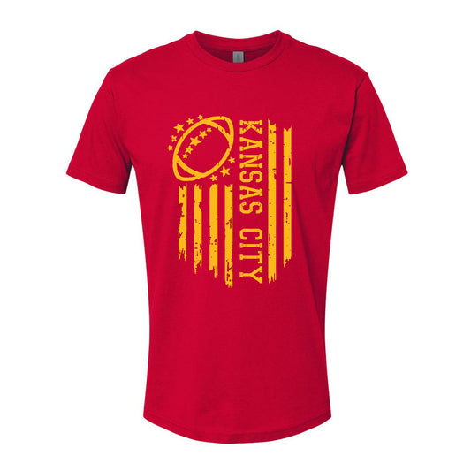 Kansas City Football Fans Red and Gold American Flag